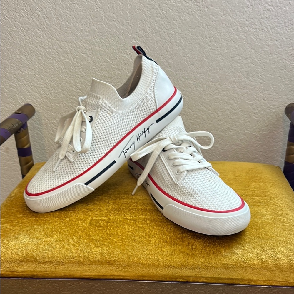 Tommy Hilfiger Women’s White Sneakers with Red and Blue Accents